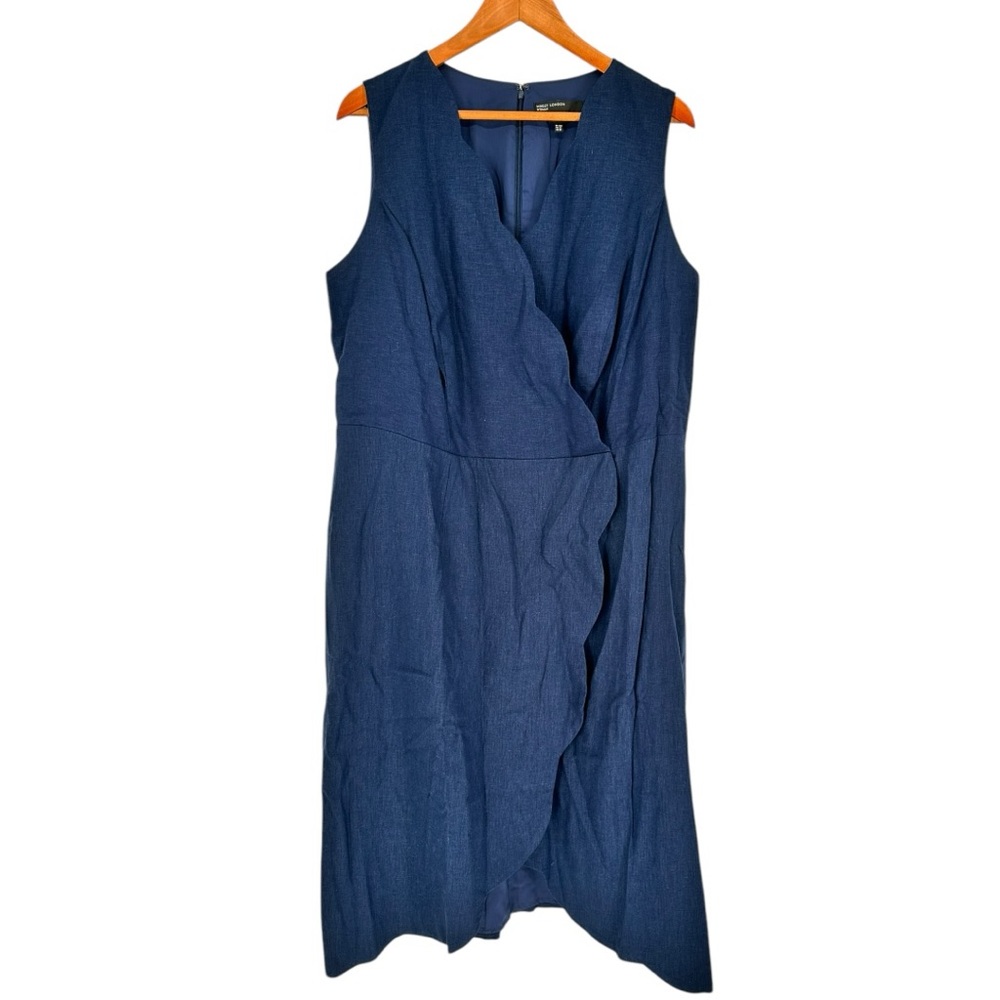 Maggy London Navy Sleeveless Dress size 18W Surplice Scallop Neckline NWT